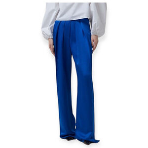 Rochas Wool Trousers Royal Blue Wide Leg Pleated Pants Size 48 US 12 X Large NWT
